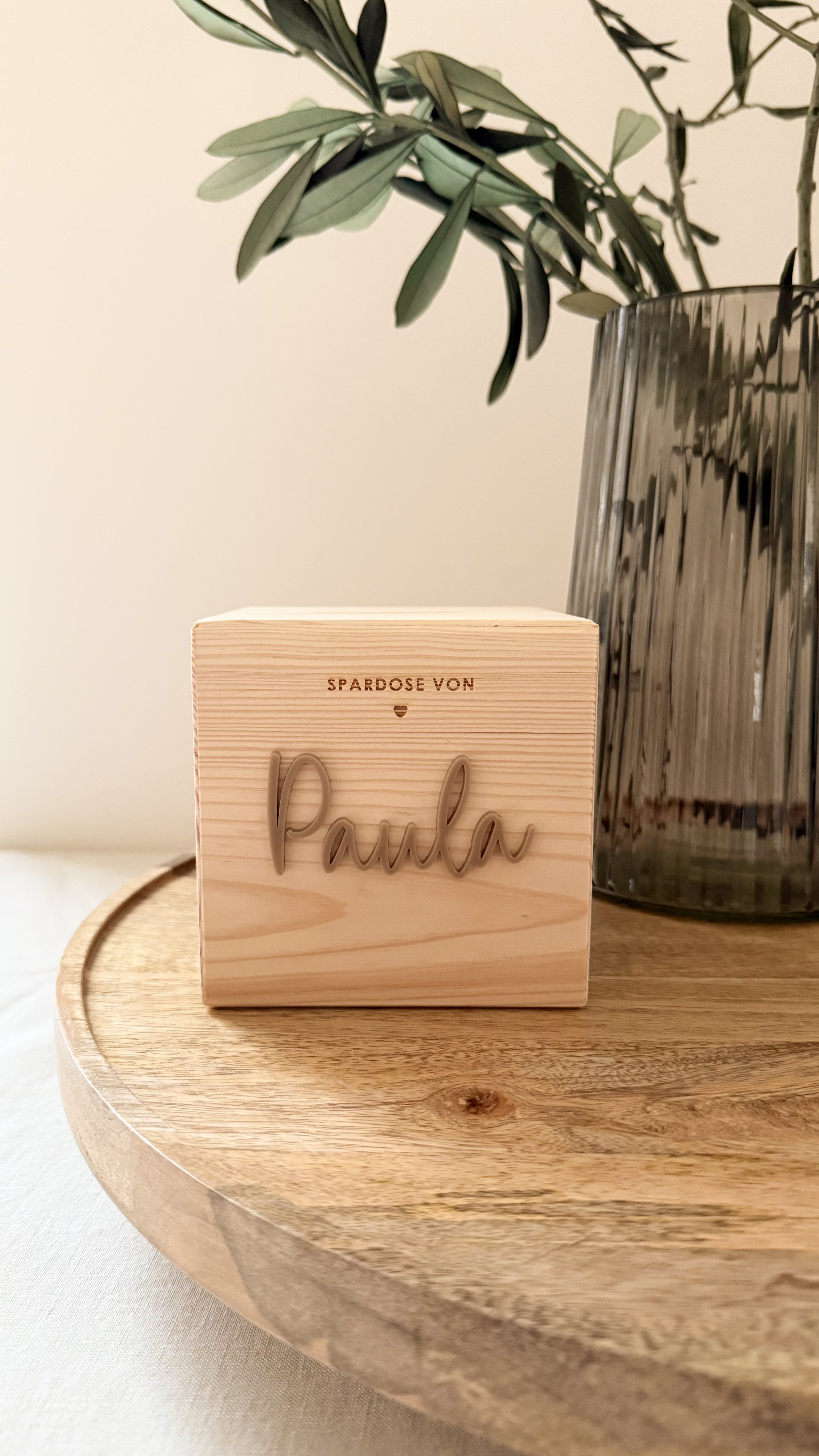 Personalisierte Spardose aus Holz