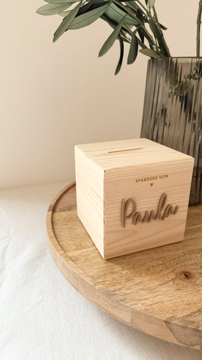 Personalisierte Spardose aus Holz