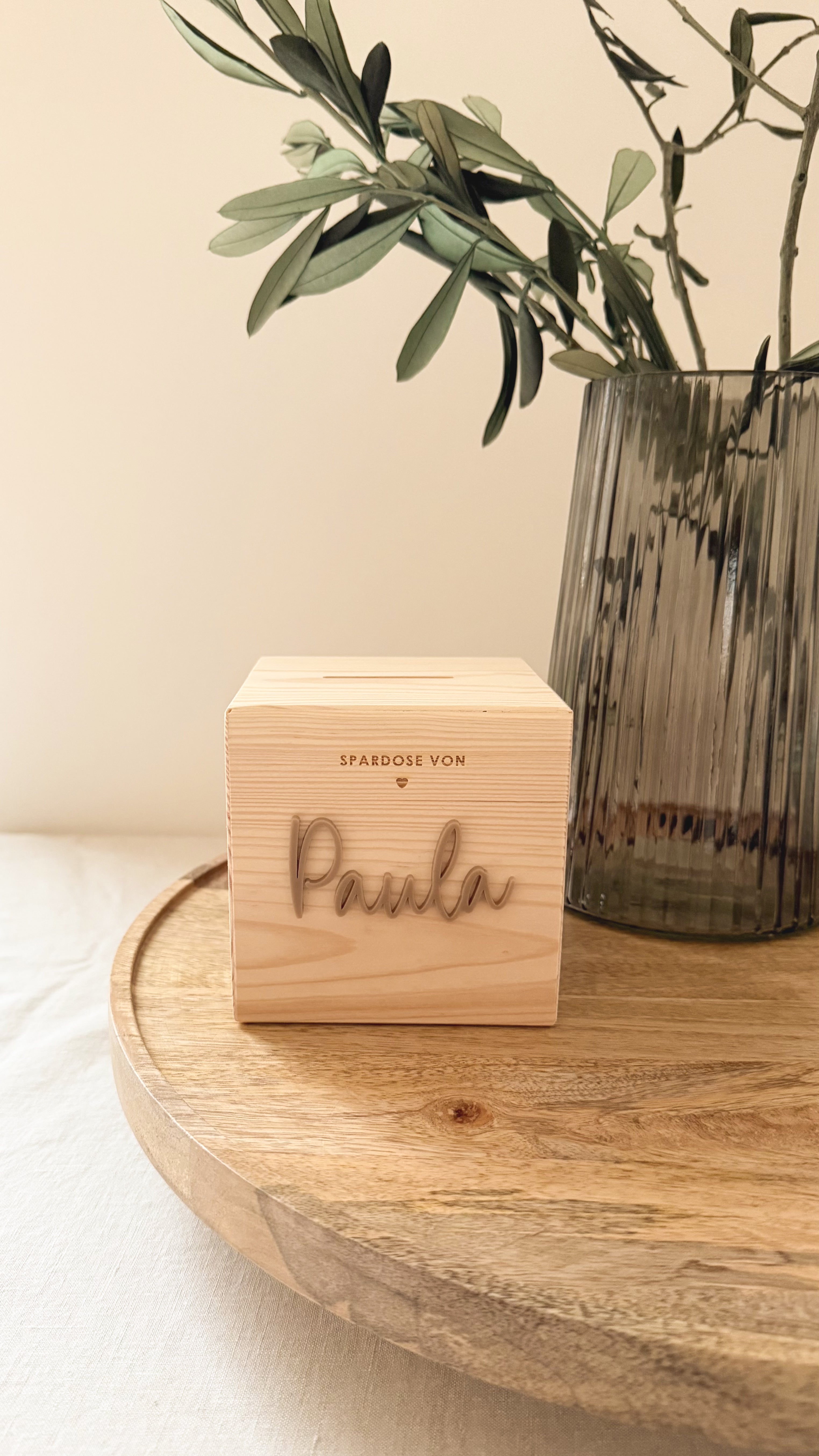 Personalisierte Spardose aus Holz