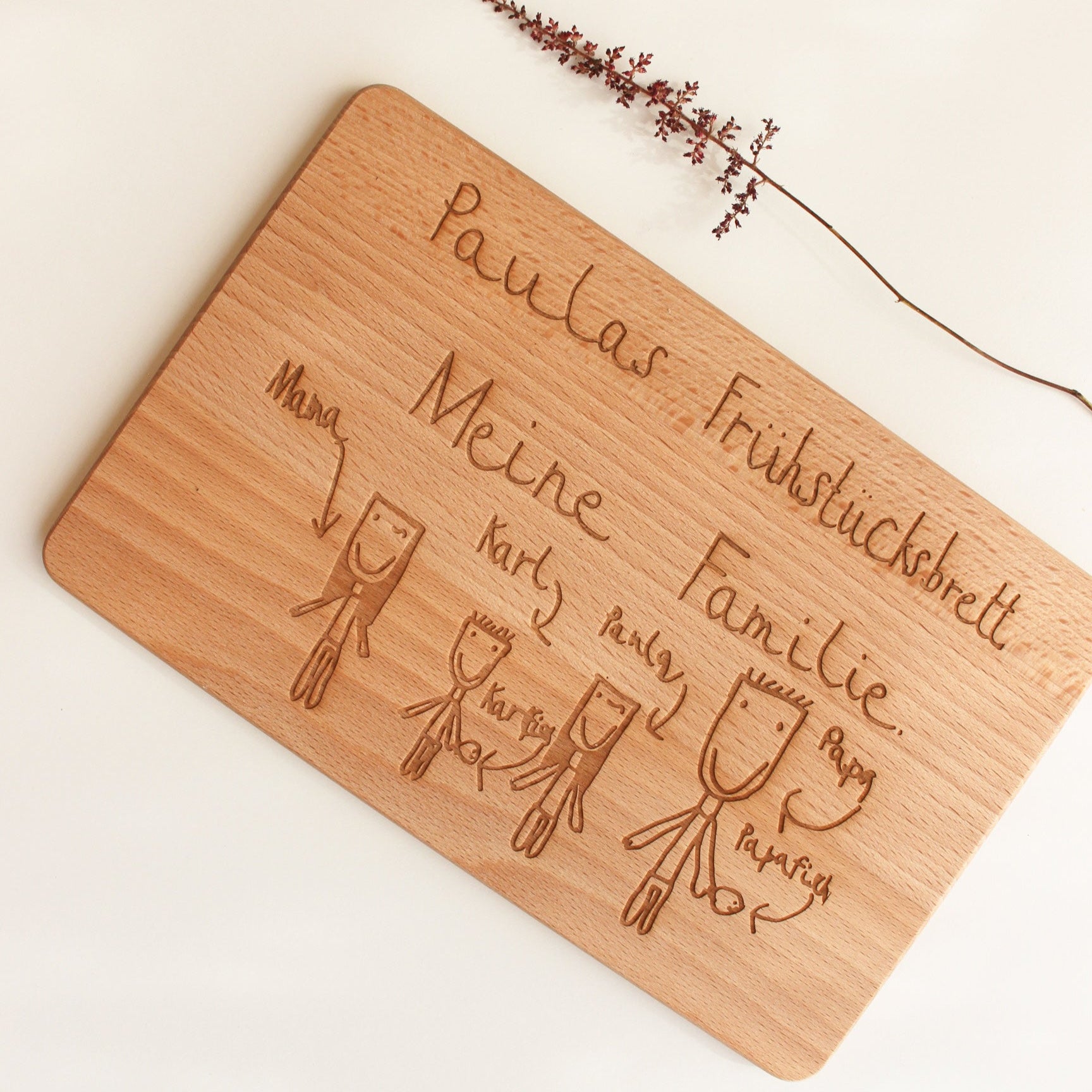Frühstücksbrett - Kinderzeichnung auf Holz