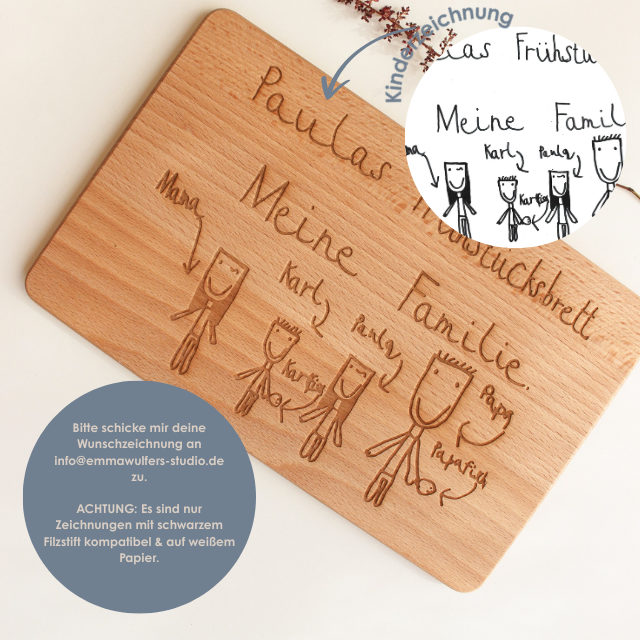 Frühstücksbrett - Kinderzeichnung auf Holz